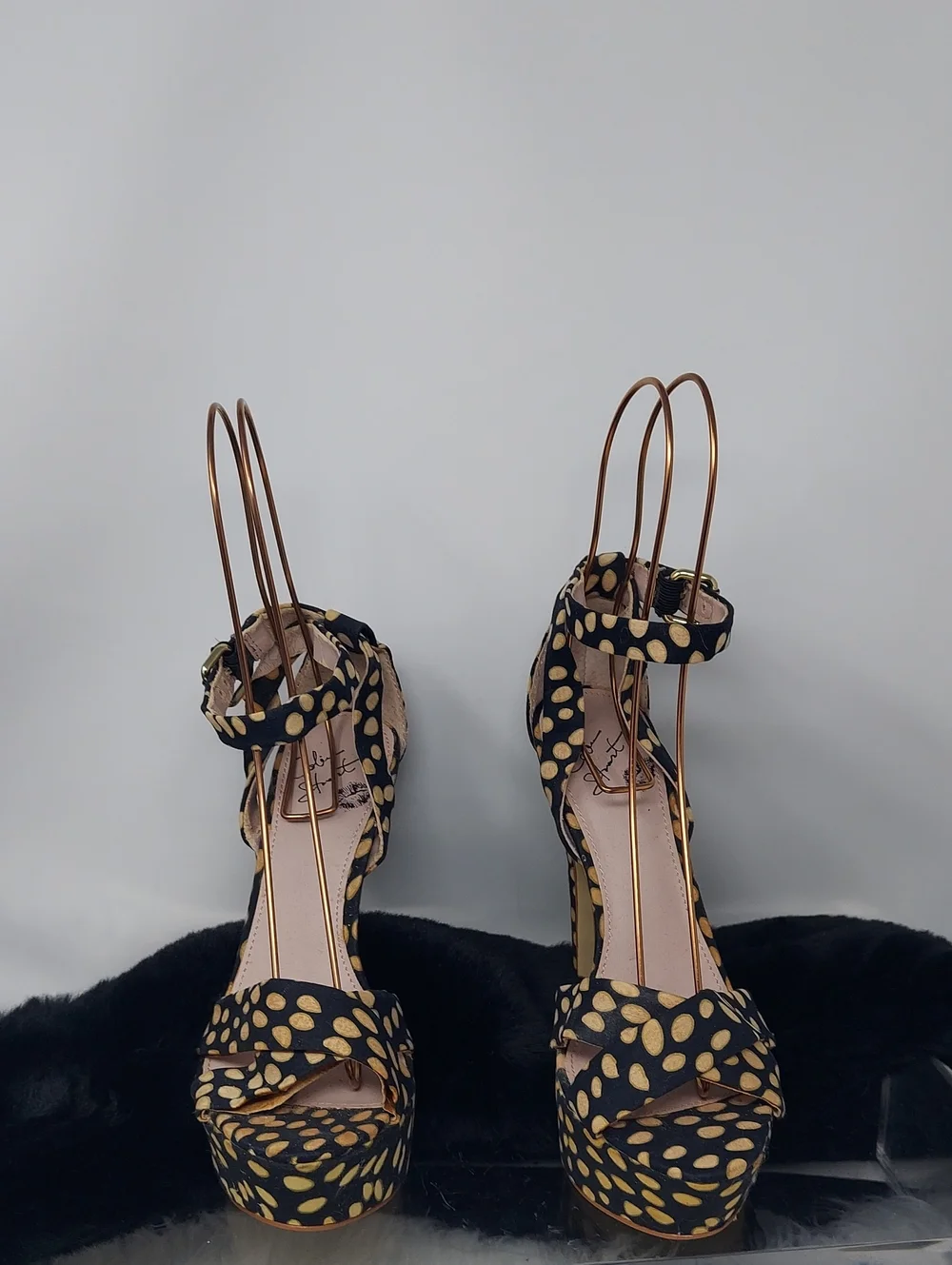 Colin Stuart Black Platform Sandals with Gold Dot Print